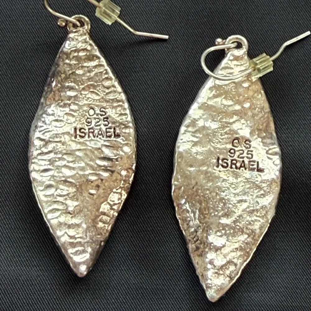 Vintage 925 Israeli Silver Hammered Leaf Design amethyst and pearls Bobo artisan - Picture 4 of 5